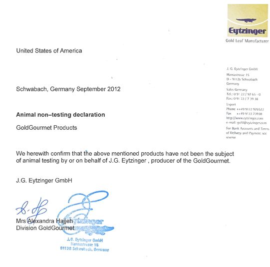 Non-Animal Testing certification