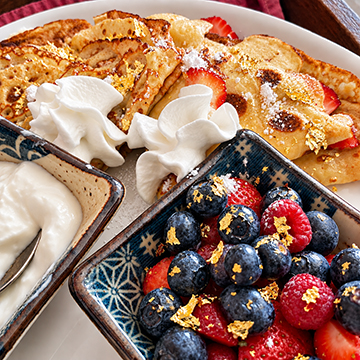 Brunch plate finished with edible gold leaf