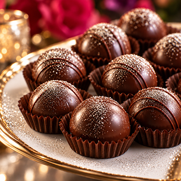 Chocolate bonbons scattered with silver flake